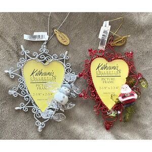 Vtg KATHERINE'S COLLECTION Heart Shaped PICTURE FRAME Christmas Ornaments ~ NEW